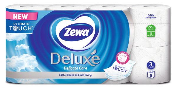 4086800  ZEWA DELUXE, PURE WHITE, 8 ROLA AQUATUBE